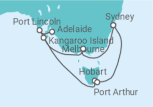 Reiseroute der Kreuzfahrt  Southern Australia Explorer - Princess Cruises