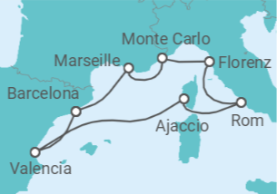 Reiseroute der Kreuzfahrt  A Journey through Mediterranean Gems & Historic Grandeur - Explora Journeys