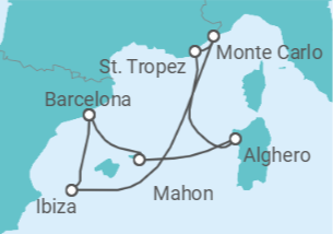 Reiseroute der Kreuzfahrt  A Journey from Balearic Wonders to Legendary Riviera Elegance - Explora Journeys