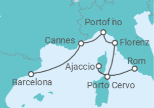 Reiseroute der Kreuzfahrt  A Journey through the Picturesque Mediterranean & Historic Beauty of the Sparkling Riviera - Explora Journeys