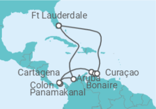Reiseroute der Kreuzfahrt  Kolumbien, Panama, Aruba, Curaçao, Bonaire, San Eustaquio y Saba - Celebrity Cruises