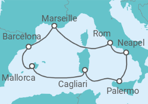 Reiseroute der Kreuzfahrt  10 Nächte - Metropolen des westlichen Mittelmeers - ab/bis Palma - Mein Schiff
