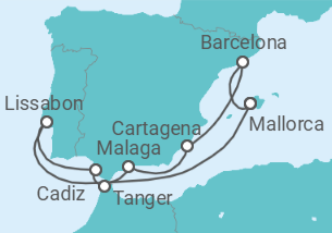 Reiseroute der Kreuzfahrt  11 Nächte - Faszination Mittelmeer - ab/bis Palma - Mein Schiff
