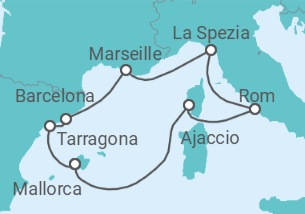 Reiseroute der Kreuzfahrt  10 Nächte - Höhepunkte des westlichen Mittelmeers - ab/bis Palma - mit Flug - Mein Schiff