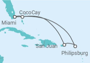 Reiseroute der Kreuzfahrt  Sint Maarten, Puerto Rico - Royal Caribbean