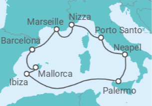 Reiseroute der Kreuzfahrt  A Journey through the Artistic and Historic spirit of Mediterranean Coastal Beauty - Explora Journeys