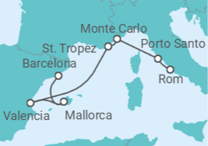 Reiseroute der Kreuzfahrt  A Journey of Antique Treasures to Sumptuous Catalan - Explora Journeys