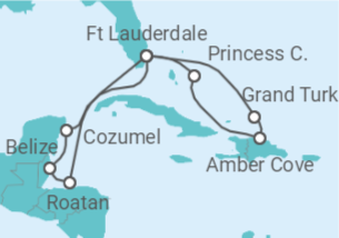 Reiseroute der Kreuzfahrt  Eastern/Western Caribbean Adventurer - Princess Cruises