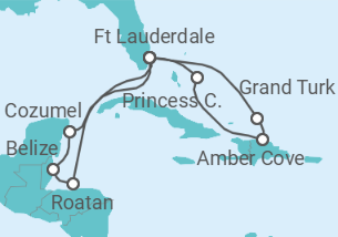 Reiseroute der Kreuzfahrt  Karibik Grand Tour - Princess Cruises
