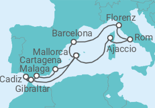 Reiseroute der Kreuzfahrt  14 Nächte - Schönheiten des westlichen Mittelmeers - ab/bis Palma - Mein Schiff