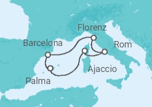 Reiseroute der Kreuzfahrt  7 Nächte - Faszination Mittelmeer - ab/bis Palma - mit Flug - Mein Schiff