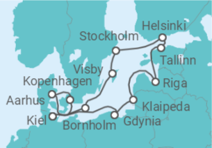 Reiseroute der Kreuzfahrt  14 Nächte - Ostsee intensiv - ab/bis Kiel - Mein Schiff