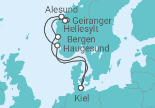 Reiseroute der Kreuzfahrt  7 Nächte - Naturwunder Fjordland - ab/bis Kiel - mit Flug - Mein Schiff