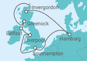 Reiseroute der Kreuzfahrt  10 Nächte - Großbritanniens Schätze - ab/bis Hamburg - Mein Schiff