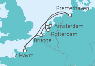 Reiseroute der Kreuzfahrt  7 Nächte - Savoir-vivre in Frankreich und Belgien - ab/bis Bremerhaven - Mein Schiff