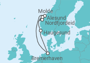 Reiseroute der Kreuzfahrt  7 Nächte - Norwegens Fjordwelten - ab/bis Bremerhaven - Mein Schiff