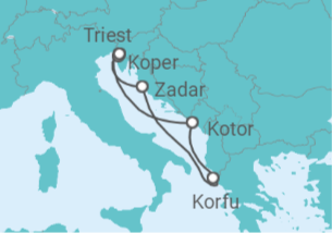 Reiseroute der Kreuzfahrt  7 Nächte - Sehnsuchtsziele an der Adria - ab/bis Triest - mit Flug - Mein Schiff