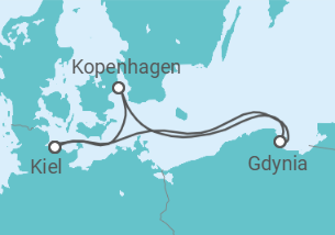 Reiseroute der Kreuzfahrt  5 Nächte - Kurzreise Ostsee mit Kopenhagen - ab/bis Kiel - Mein Schiff