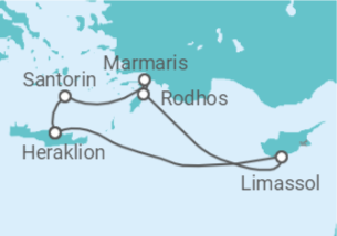 Reiseroute der Kreuzfahrt  7 Nächte - Östliches Mittelmeer mit Rhodos - ab/bis Heraklion - Mein Schiff