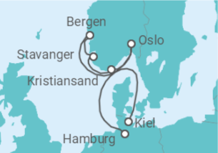 Reiseroute der Kreuzfahrt  7 Nächte - Vielfalt Norwegens - ab Kiel/bis Hamburg - mit Flug - Mein Schiff