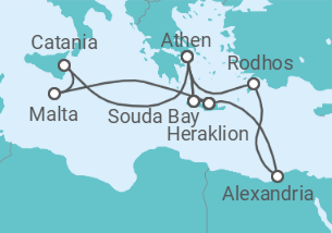Reiseroute der Kreuzfahrt  14 Nächte - Perlen des Mittelmeers - ab/bis Heraklion - Mein Schiff