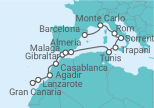 Reiseroute der Kreuzfahrt  MEDITERRANEAN MARVELS - Azamara