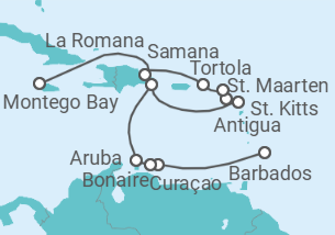 Reiseroute der Kreuzfahrt  Karibische Inseln ab Barbados - mit Flug - AIDA