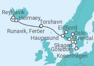 Reiseroute der Kreuzfahrt  SCANDINAVIA CRUISE: NORWAY, ICELAND & FAROE ISLANDS - Azamara