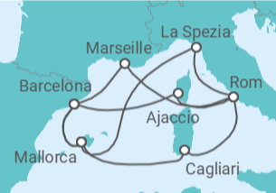 Reiseroute der Kreuzfahrt  Große Mittelmeer-Reise ab Mallorca 1 - AIDA