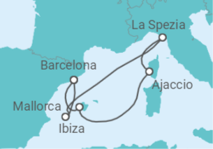 Reiseroute der Kreuzfahrt  Zur Sonnenfinsternis im Mittelmeer ab Barcelona - mit Flug - AIDA