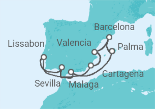 Reiseroute der Kreuzfahrt  Spanien & Portugal ab Mallorca - mit Flug - AIDA