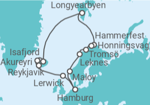 Reiseroute der Kreuzfahrt  Highlights am Polarkreis ab Hamburg - mit Flug - AIDA
