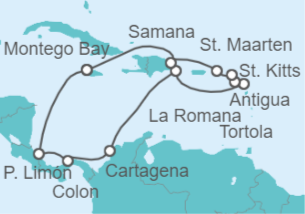 Reiseroute der Kreuzfahrt  Karibik & Mittelamerika ab Dominikanische Republik - mit Flug - AIDA