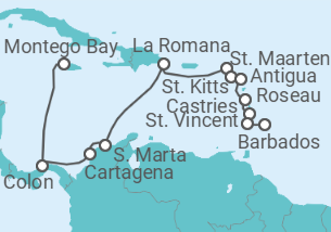 Reiseroute der Kreuzfahrt  Mittelamerika & Karibik ab Jamaika - mit Flug - AIDA
