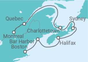 Reiseroute der Kreuzfahrt  USA, Kanada - Holland America Line