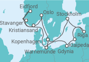 Reiseroute der Kreuzfahrt  Norwegen, Dänemark, Deutschland, Polen, Litauen, Lettland, Schweden Alles Inklusive - MSC Cruises