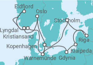 Reiseroute der Kreuzfahrt  Deutschland, Polen, Litauen, Lettland, Schweden, Dänemark, Norwegen Alles Inklusive - MSC Cruises