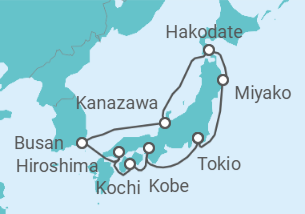 Reiseroute der Kreuzfahrt  Japan, Südkorea - Silversea
