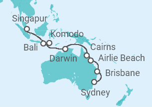 Reiseroute der Kreuzfahrt  Australien - Silversea