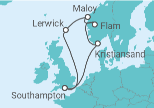 Reiseroute der Kreuzfahrt  Vereinigtes Königreich, Norwegen - MSC Cruises