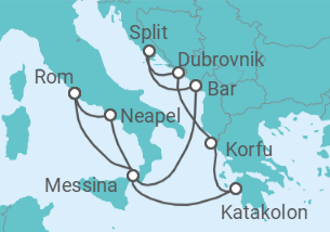 Reiseroute der Kreuzfahrt  Italien, Griechenland, Kroatien - mit Flug - Celebrity Cruises