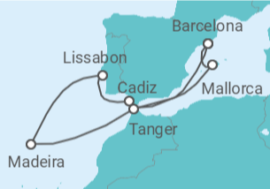Reiseroute der Kreuzfahrt  Spanien, Portugal, Marokko - mit Flug - Celebrity Cruises