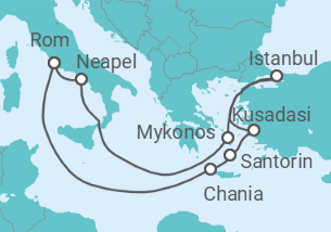 Reiseroute der Kreuzfahrt  Griechenland, Türkei, Italien - mit Flug - Celebrity Cruises