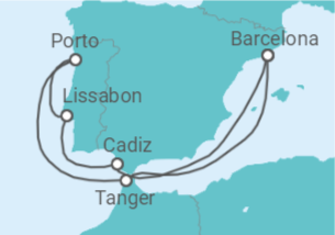 Reiseroute der Kreuzfahrt  Spanien, Portugal, Marokko - mit Flug - Celebrity Cruises