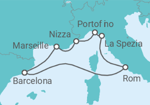 Reiseroute der Kreuzfahrt  Italien, Frankreich - mit Flug - Celebrity Cruises