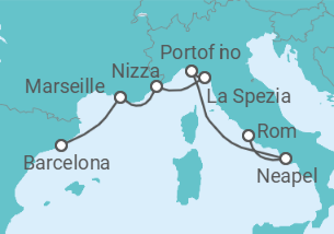 Reiseroute der Kreuzfahrt  Italien, Frankreich - mit Flug - Celebrity Cruises