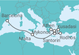 Reiseroute der Kreuzfahrt  Malta, Türkei, Griechenland - mit Flug - Celebrity Cruises