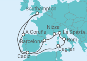 Reiseroute der Kreuzfahrt  Spanien, Italien, Frankreich - mit Flug - Celebrity Cruises