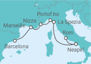 Reiseroute der Kreuzfahrt  Italien, Frankreich - mit Flug - Celebrity Cruises