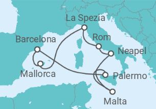 Reiseroute der Kreuzfahrt  Spanien, Italien, Malta - mit Flug - Celebrity Cruises